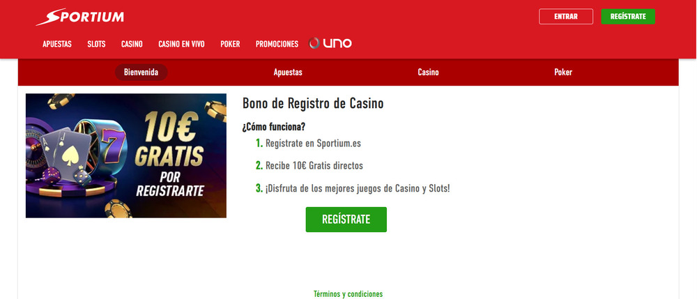 Bono de registro en Sportium casino