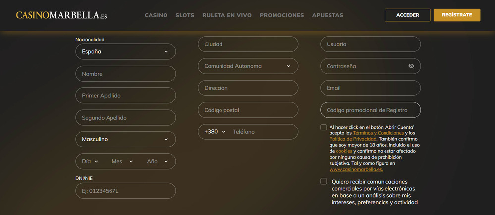 Cómo registrarse en Casino Marbella