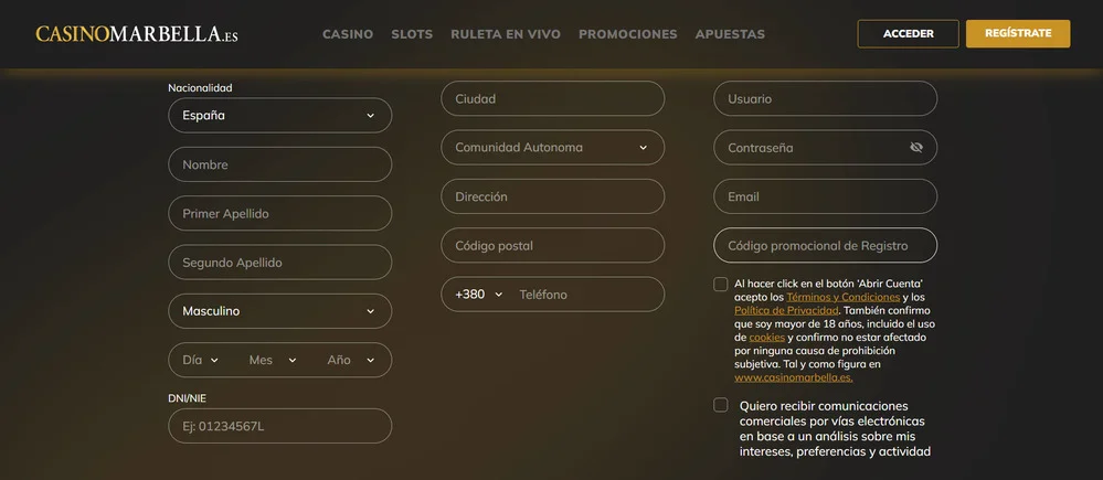 Cómo registrarse en Casino Marbella
