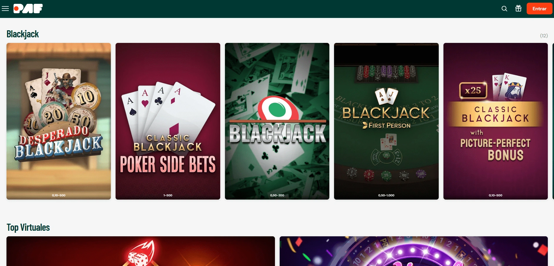 PAF juegos de casino