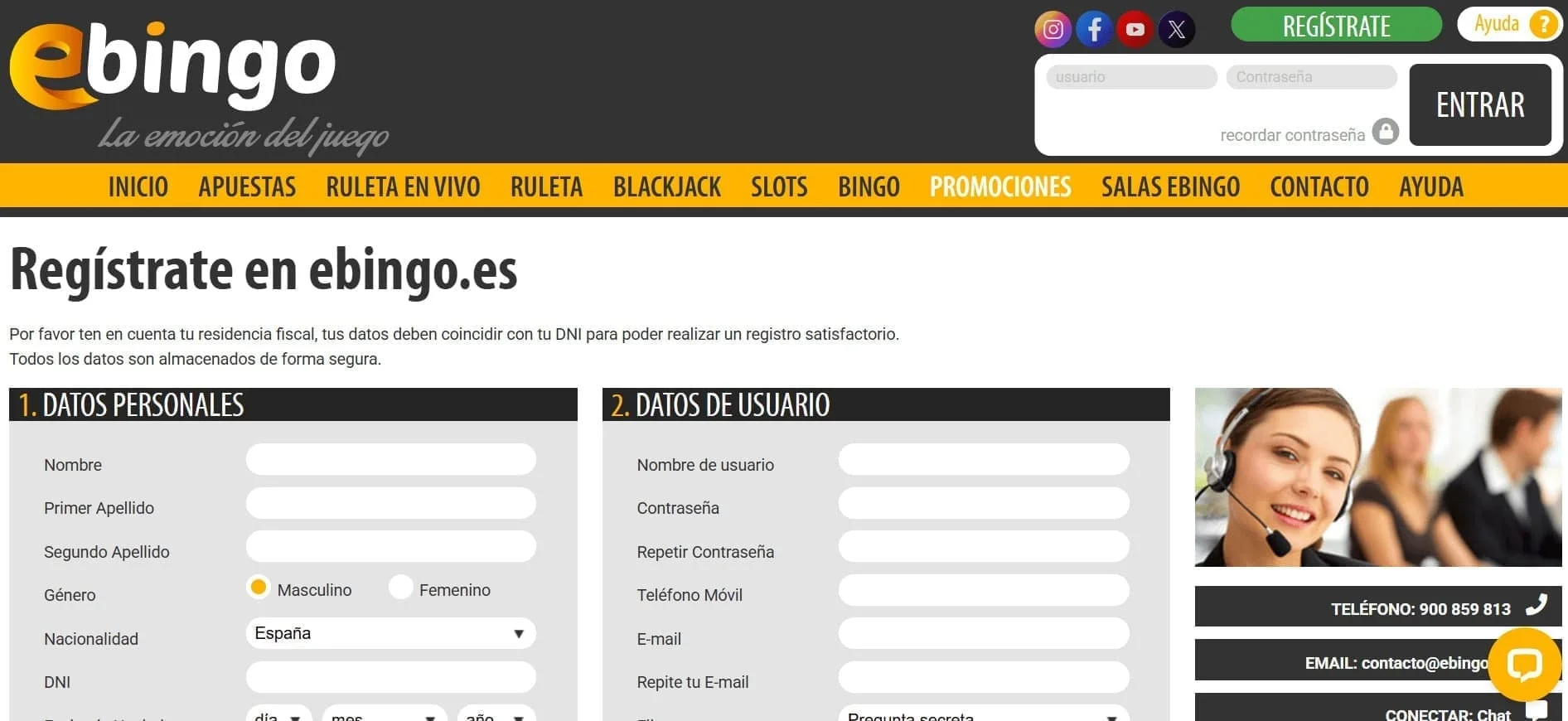 ebingo registro
