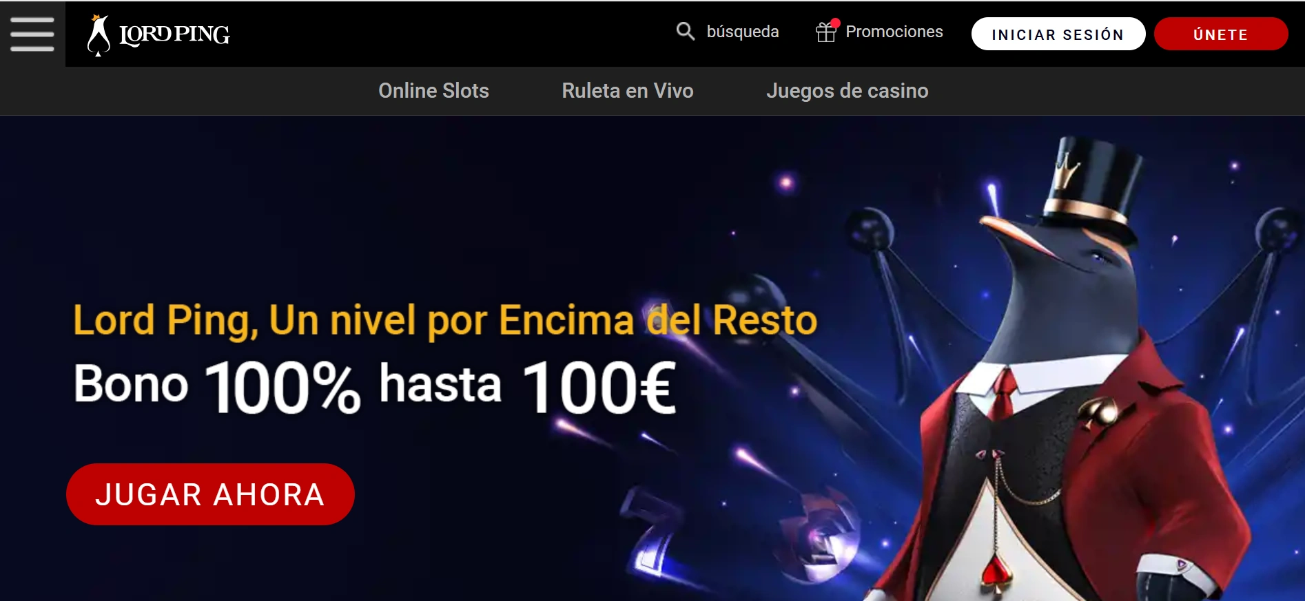 Lord Ping: una imagen de su pantalla de inicio con sus opciones disponibles.
