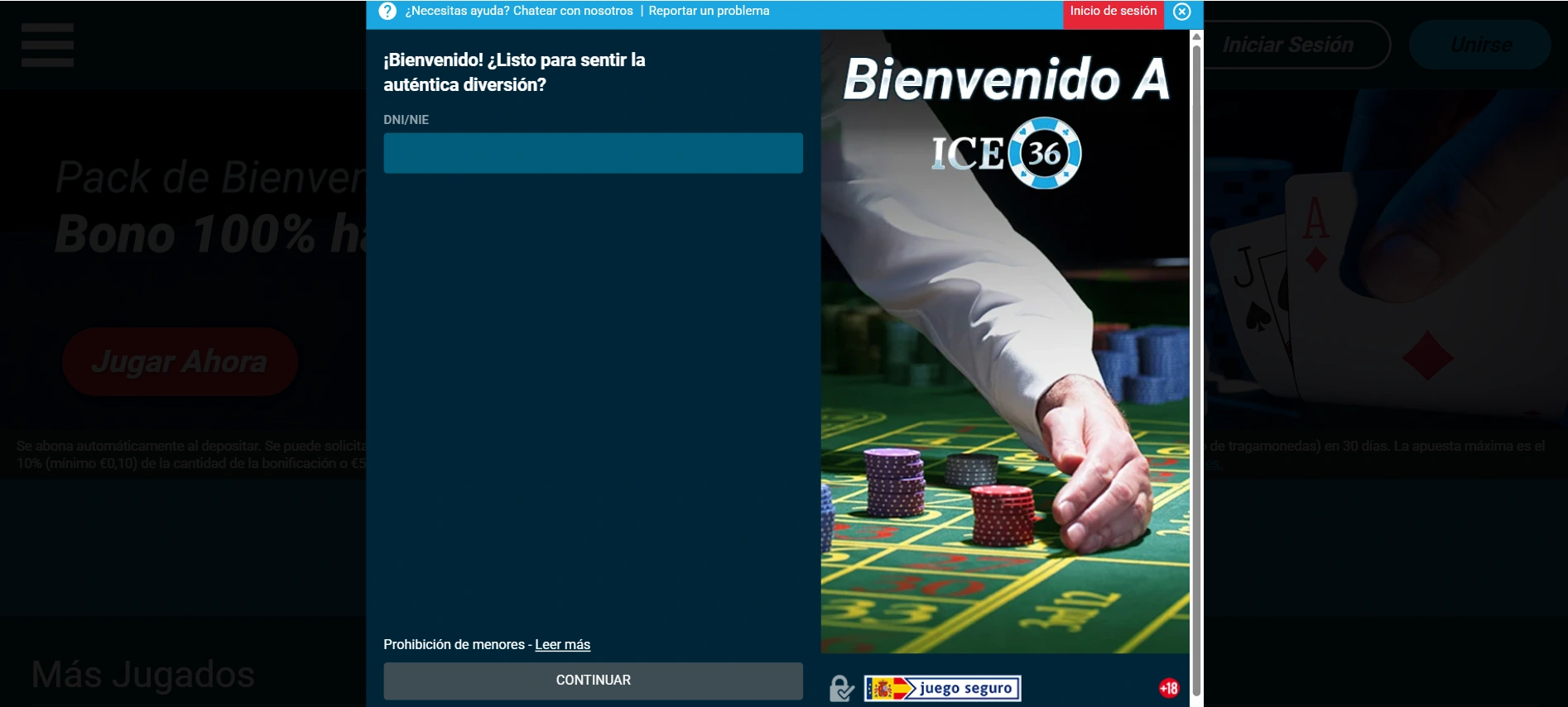 Ice36 casino login: un formulario de registro a la plataforma. 