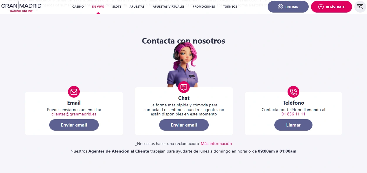Casino Gran Madrid página de atención al cliente