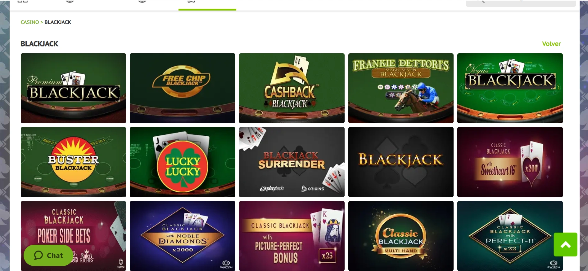 Blackjack en Juegging: una imagen que muestra las opciones de blackjack que ofrece la plataforma.