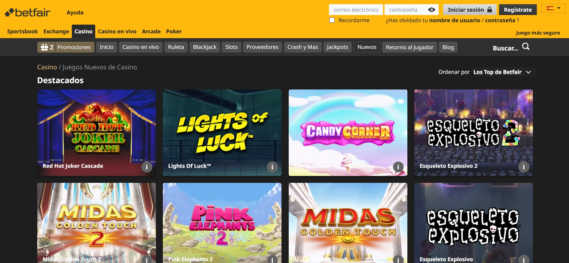 Betfair casino online: un listado de nuevos juegos que la plataforma tiene disponibles.