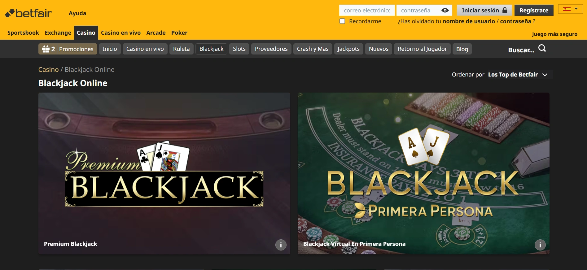 Blackjack betfair: varios ejemplos de versiones de este juego de mesa que tiene la plataforma.