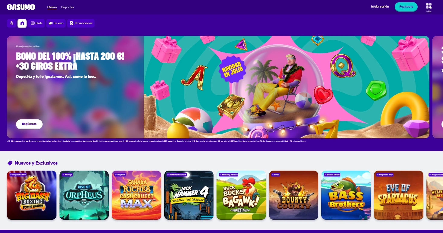 Página de la home de casino Casumo